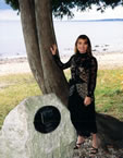 Jane Seymour poses by tree of famous Somewhere in Time quote- Is it You?