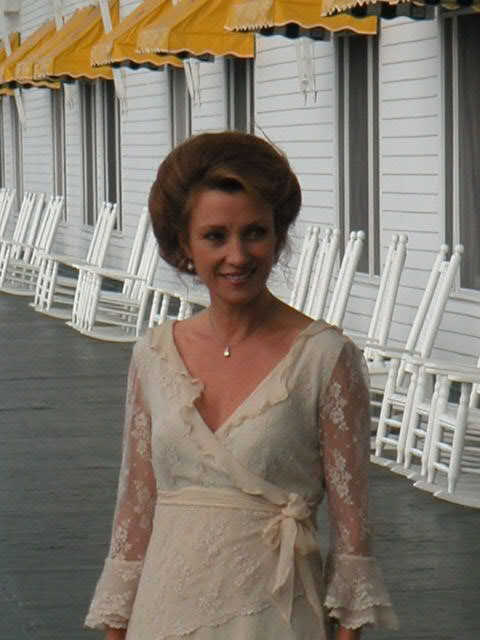 Jane Seymour  dressed as Elise on the porch of the Grand Hotel on Mackinac Island